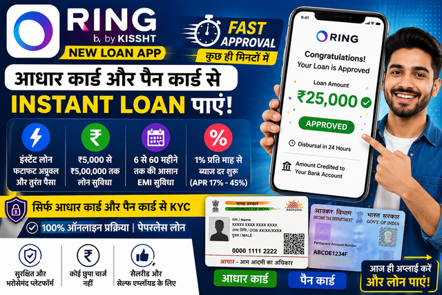 RING App Loan: Aadhaar & PAN Card से Instant Loan, Same Day Disbursal